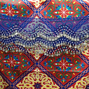 Egyptian Style Belly Dance Hip Scarf - Navy Blue Chiffon Coin Belt for Belly Dancing - Perfect for Beginning Belly Dancing!