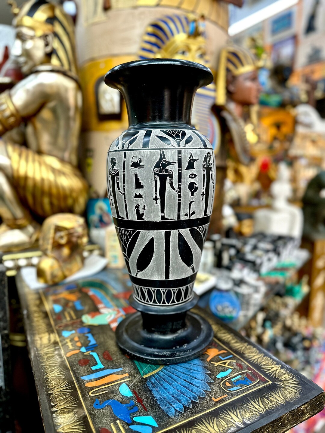 Egyptian Stone Vase Handcarved in Egypt Heavy Solid Basalt Stone Decorative Vase Etsy