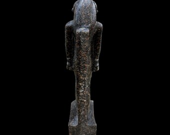 黒い石の人型彫刻 木彫神像 クヌム像 - 黒御影石像 - 古代エジプトの創造神/ナイル川源流の神、羊