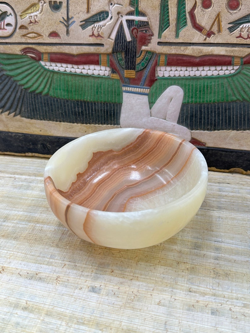 Egyptian Alabaster Bowl Hand-carved in Egypt Small Multi-use Dish Natural Stone image 1