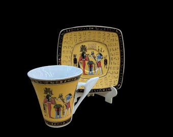 Vintage Fathi Mahmoud Porcelain Cup and Plate With Thoth - Made in