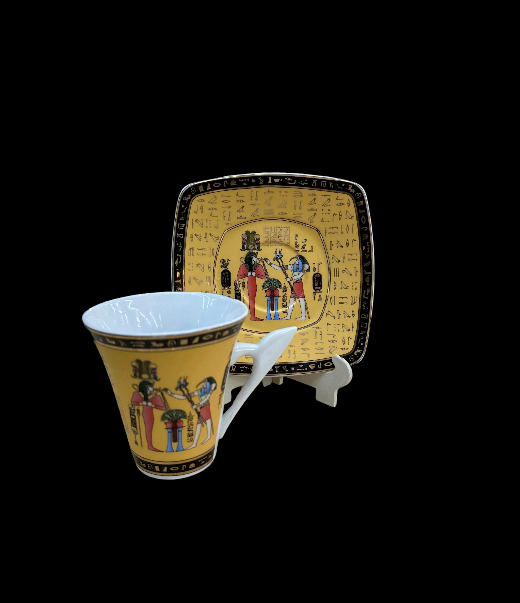 Vintage Fathi Mahmoud Porcelain Cup and Plate With Thoth - Made in 