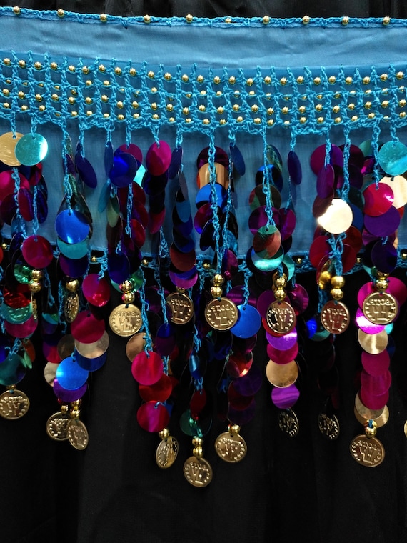 Belly Dance Hip Scarf Dancing Coins Waist Belt Chain Skirt Wave Wrap 8 Colors