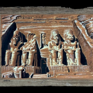 Abu Simbel Temple - Egyptian Papyrus Paper - Hand-painted Artwork Authentic Egyptian Papyrus - Wall Art - 40x60cm