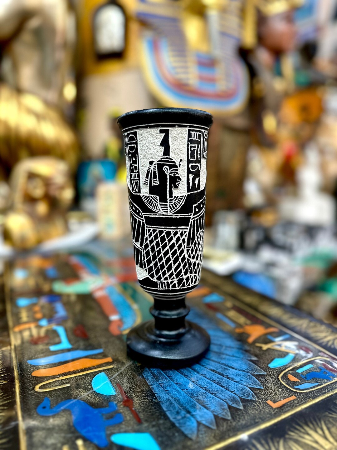 Egyptian Stone Vase - Hand-carved in Egypt - Heavy Solid Basalt Stone ...