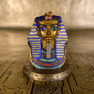 Vintage King Tutankamun Bust Miniature Figurine - Ancient Egyptian Pharaoh King Tut Bust with Hand-painted detail