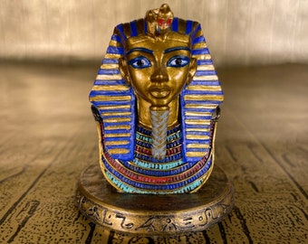 Vintage King Tutankamun Bust Miniature Figurine - Ancient Egyptian Pharaoh King Tut Bust with Hand-painted detail
