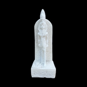 Ramses II with Hieroglyphic Stela Alabaster Statue - Pharaoh Ramses the Great - Made in Egypt