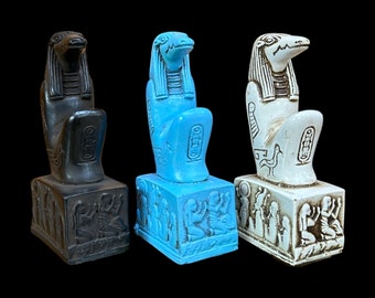Sobek Statue -  Ancient Egyptian Crocodile God Sobki with Hieroglyphic Base - Handmade in Egypt