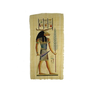 Khnum in Temple Portrait  - Standing Ancient Egyptian God Khnum with Staff & Sacred Cartouche - 60x30cm