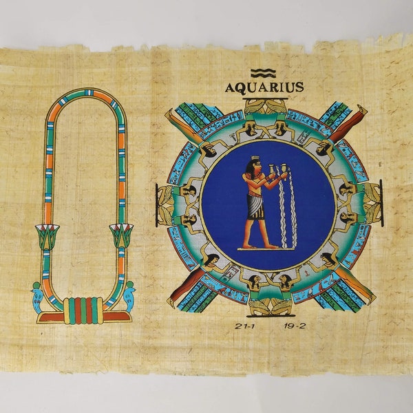 20x30cm - Zodíaco egipcio personalizable Aquarius Papyrus - ¡Pintamos tu nombre en Jeroglíficos! Astrología egipcia del templo de Dendera