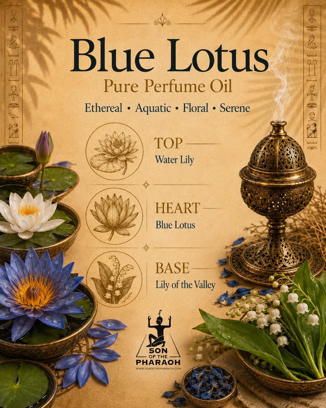 Blue Lotus Perfume Oil - Premium Pure - Made in Egypt - Egyptian