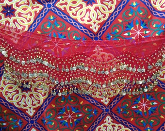 Bauchtanz Hüfttuch im Ägyptischen Stil - Roter Chiffon Gürtel für Bauchtanz - Perfekt für Anfänger