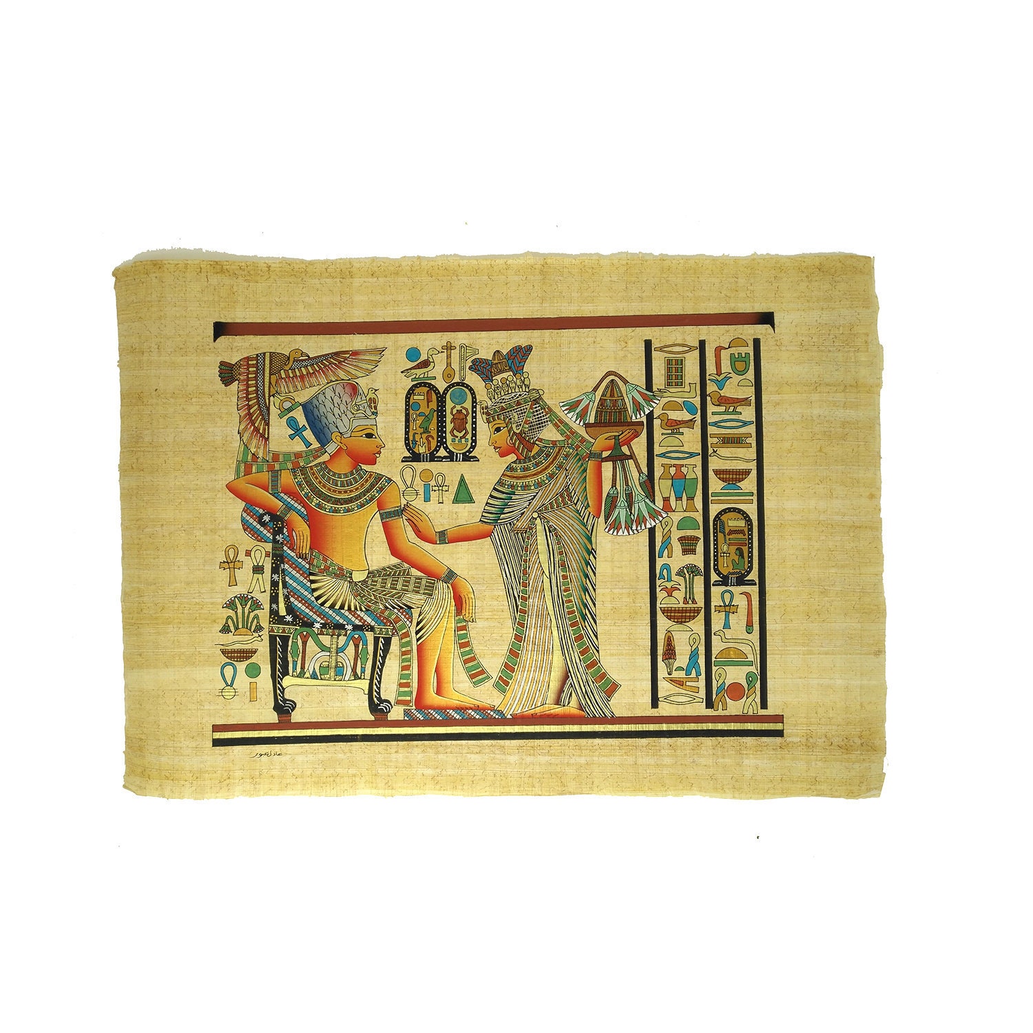King Tutankhamun and Queen Ankhesenamun Papyrus Painting pic