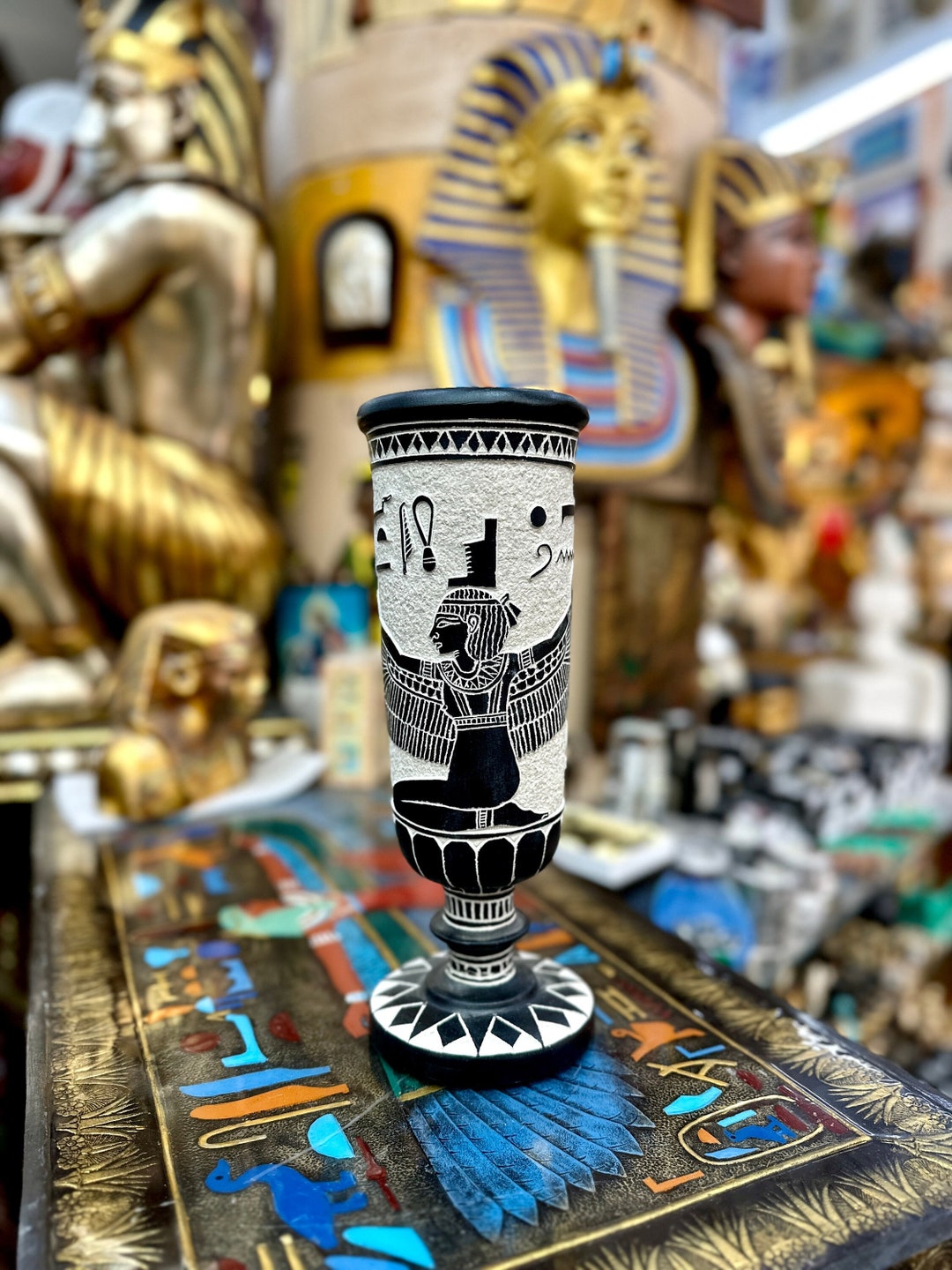 Egyptian Stone Vase Handcarved in Egypt Heavy Solid Basalt Stone Decorative Vase Etsy