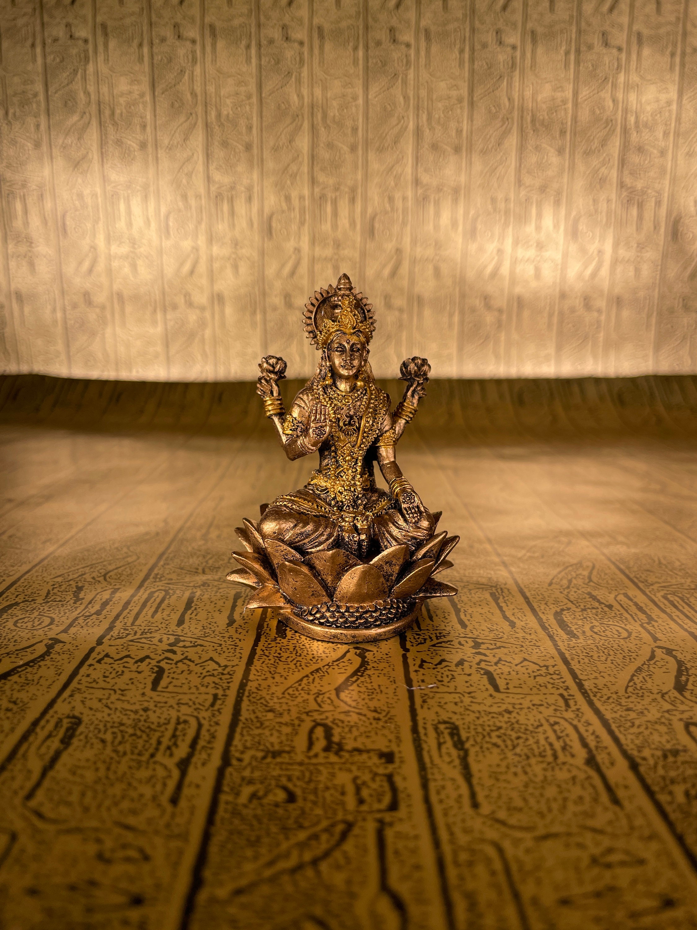 Vintage Lakshmi Mini Statue - Small Goddess of Fortune, Wealth, Love, Prosperity, Joy, Beauty