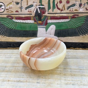 Egyptian Alabaster Bowl Hand-carved in Egypt Small Multi-use Dish Natural Stone image 5