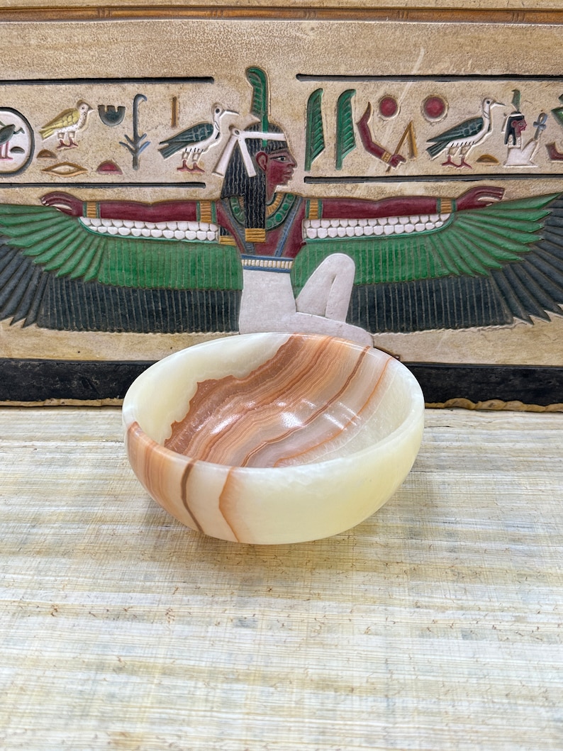 Egyptian Alabaster Bowl Hand-carved in Egypt Small Multi-use Dish Natural Stone image 5
