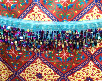 Egyptian Style Belly Dance Hip Scarf - Light Blue Chiffon Coin Belt with Paillette's for Belly Dancing  Perfect for Beginning Belly Dancing!