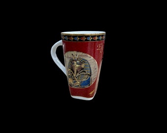 Vintage Fathi Mahmoud Porcelain Mug With King Tut Sarcophagus - Made in Egypt - 18k Gold Finish - Drinkware - Fine Porcelain Mug