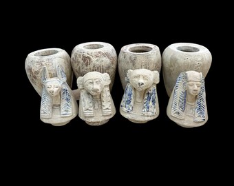 エジプトのカノプス壺 4 個セット - イムセット、ハピ、ケベセヌエフ