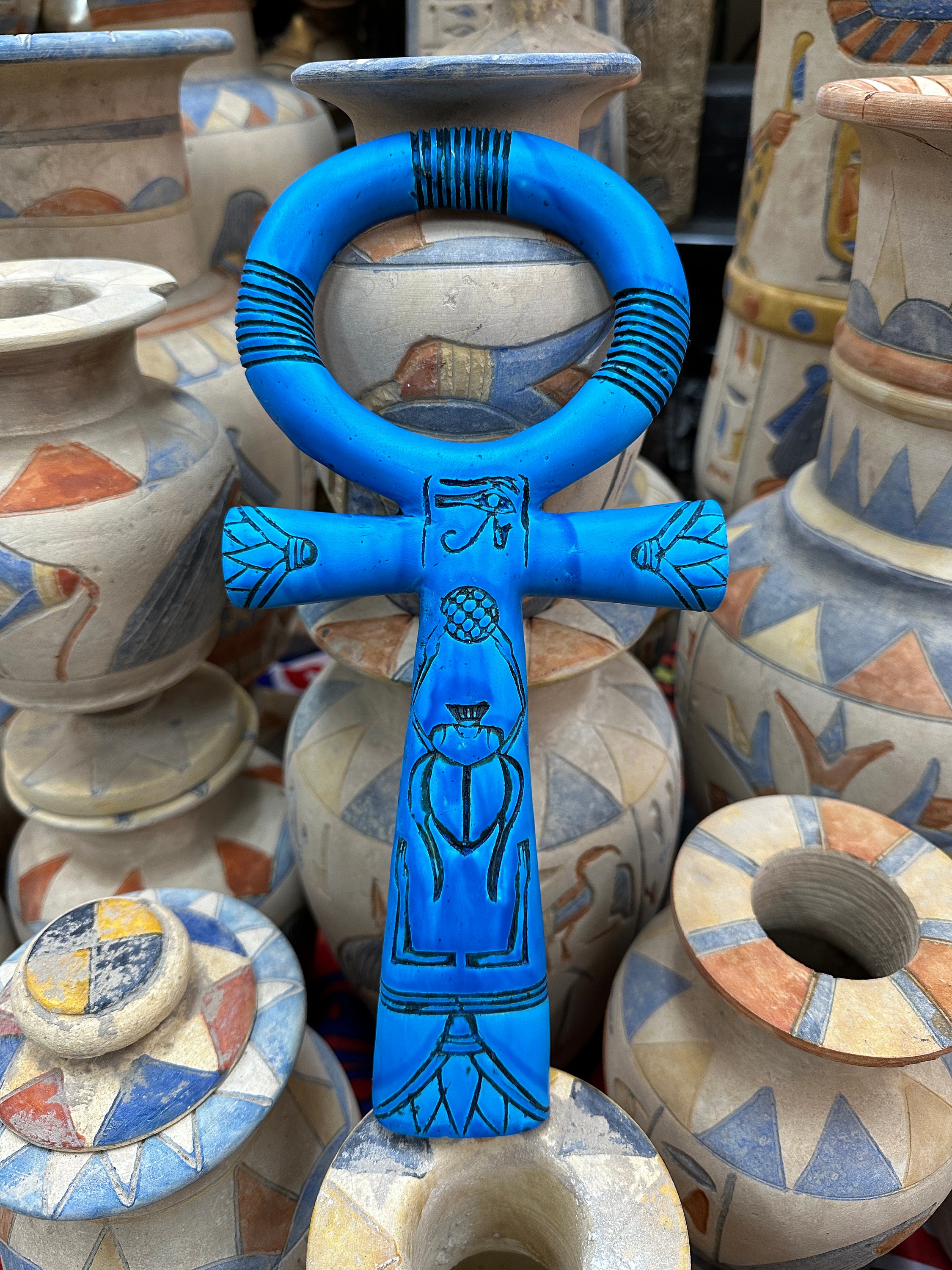 【エジプト現地購入・レア】アンク十字（生命の鍵）☥ インテリア／お守りにも アンク。生命の鍵。エジプトで見事に作られた力強いエジプトの