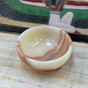 Egyptian Alabaster Bowl Hand-carved in Egypt Small Multi-use Dish Natural Stone image 4