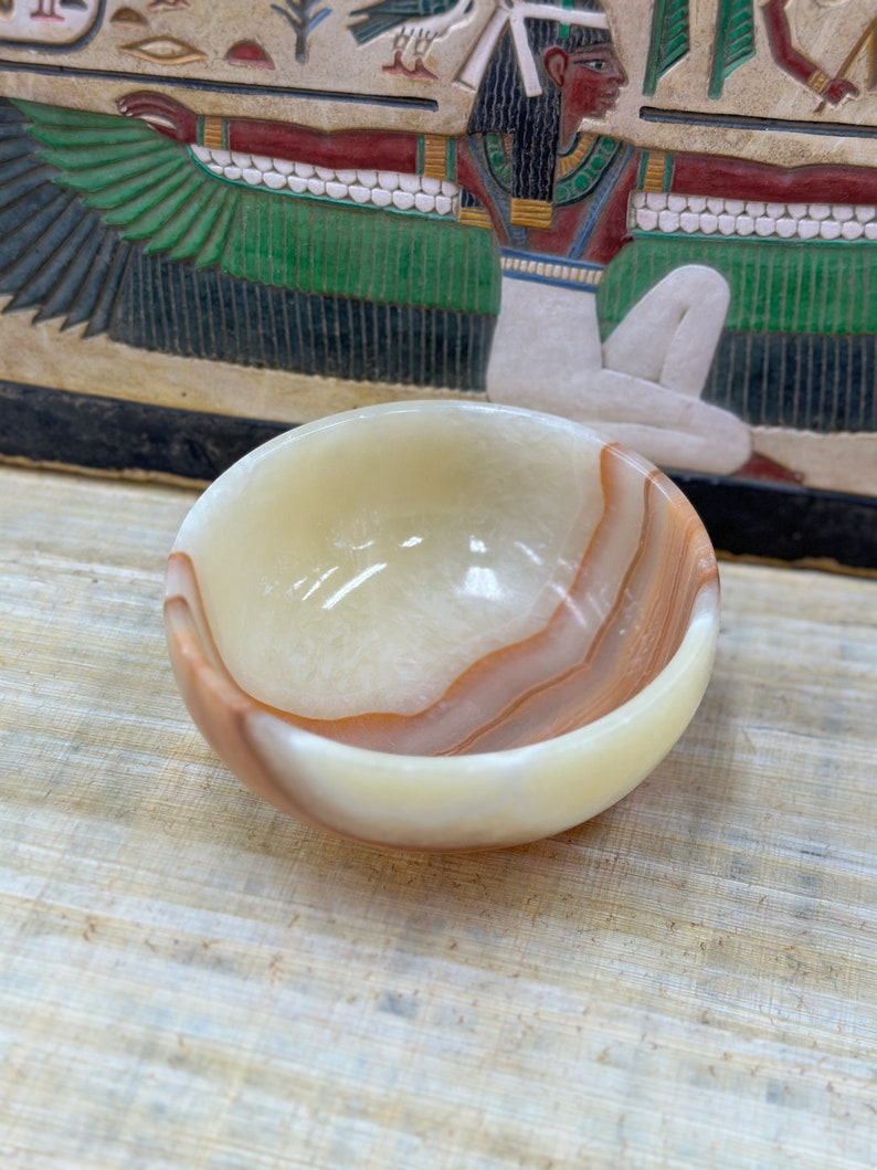 Egyptian Alabaster Bowl Hand-carved in Egypt Small Multi-use Dish Natural Stone image 4