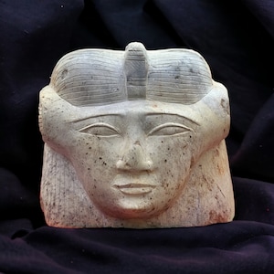 Hathor Head Statue - Ancient Egyptian Cow Goddess ḥwt-ḥr - Magnificent Handcarved Bust