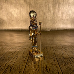 Vintage Gold Sekhmet Mini Statue - Egyptian Lion Goddess Sekhmet - Solid Pewter Miniature Figurine