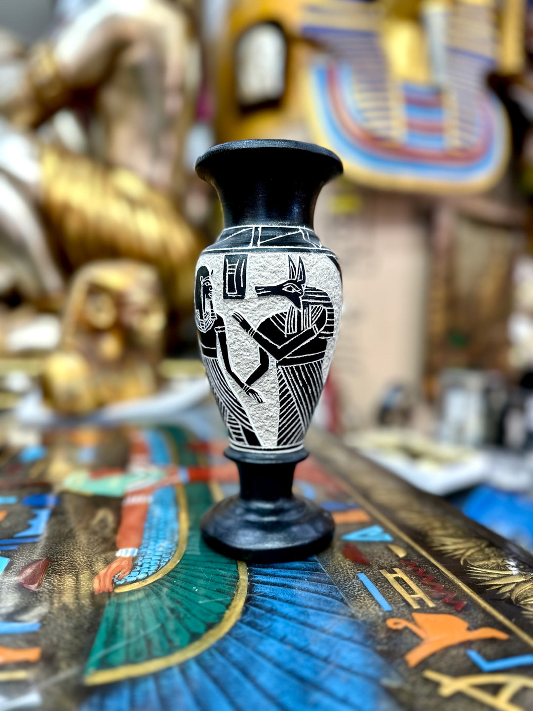 Egyptian Stone Vase Handcarved in Egypt Heavy Solid Basalt Stone Decorative Vase Etsy