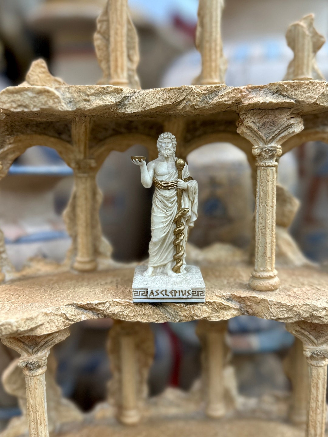 Vintage Asclepius Mini Statue - Small Hand-painted Ancient Greek