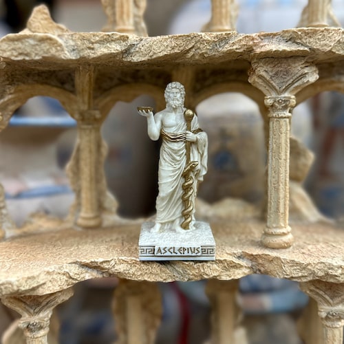 Vintage Asclepius Mini Statue - Small Hand-painted Ancient Greek