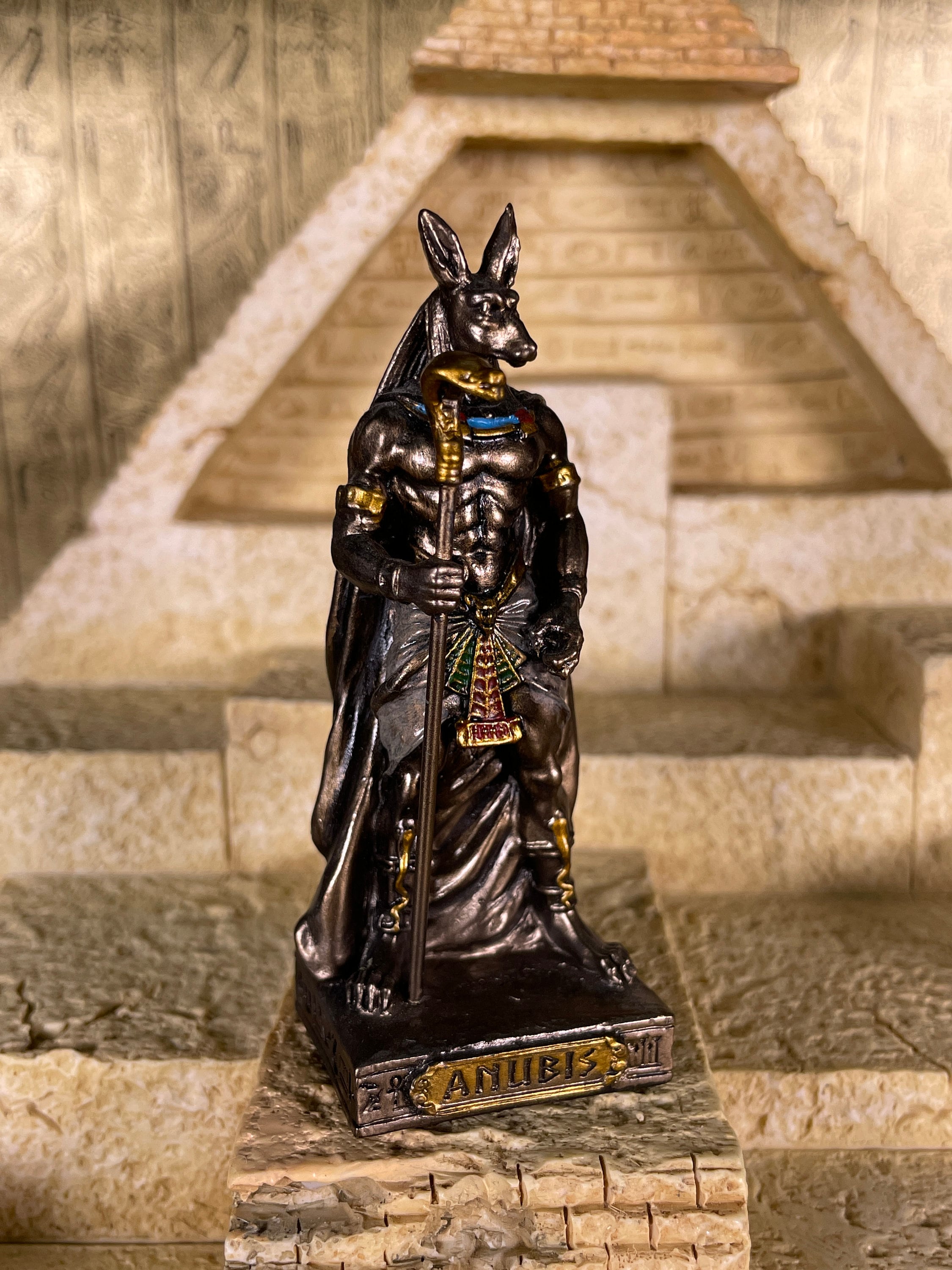 Vintage Anubis Mini Statue - Small Hand-painted Ancient Egyptian Jackal ...