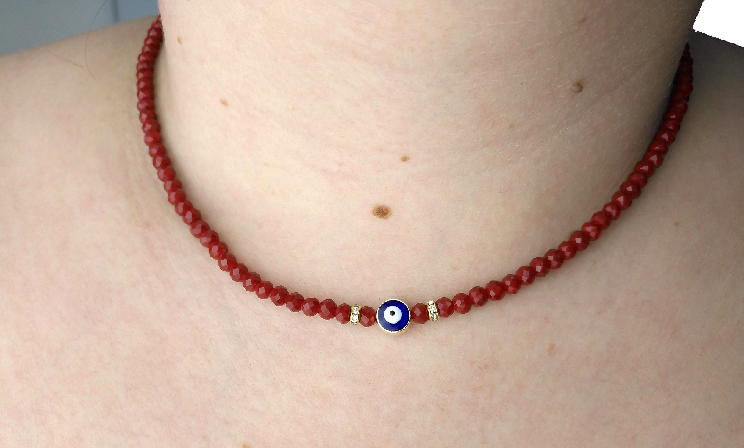 Vintage Beaded Evil Eye Necklace 