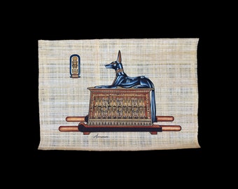 Anubis on Shrine - Hand-painted on Egyptian Papyrus - 100x70cm