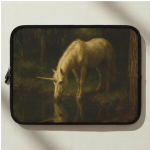 Unicorn Drinking from Forest Stream Laptop Sleeve