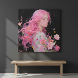 ピンク髪の少女の肖像画（マットキャンバス）