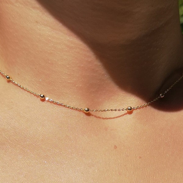 Ball chain choker, 18k gold plated layering necklace, satellite beaded chain necklace, dainty minimalist necklace, jewelry set gift for her