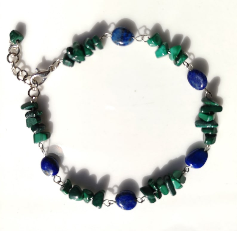 chic gift blue and green gemstone bracelet chips freeform boho beaded bracelet Natural lapis lazuli malachite bracelet stacking bracelet