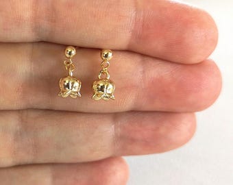 Tiny lily of the valley earrings, 18k gold plated floral earrings, dainty flower gold studs, minimalist jewelry, handmade gift for her