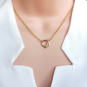 Elegant gold chain necklace, gold toggle T bar necklace, 18k gold plated layering necklace, chunky chain statement necklace, gift for her