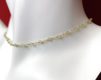 Natural peridot choker August birthstone green crystal wire wrapped rosary 18k gold layering dainty minimalist necklace elegant gift for her