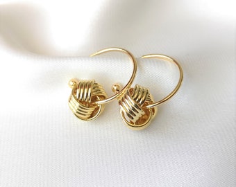 Unique Gold Knot Earrings Love Knot Handmade 18k Plated Open Semi