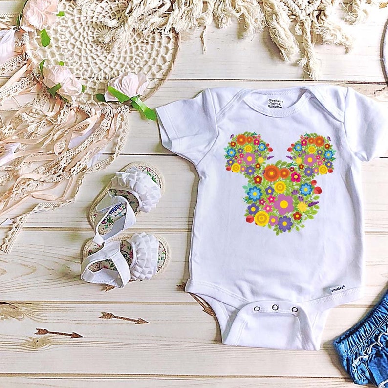 Disney Watercolor Floral Mickey Onesie\u00ae Disney World Disneyland Tee Mickey Head Roses Disney Gifts Disney Vacation Shirt