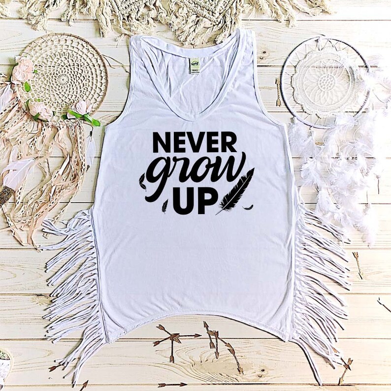 Disney Movie Neverland Tinkerbell Disney Matching Shirt Disney Vacation Disney Peter Pan Never Grow Up Fringe Tank Disney Shirt