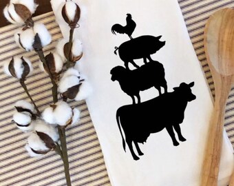 Toallas de té, Toallas de té de la granja, Toallas de saco de harina, Diseños de fivesies