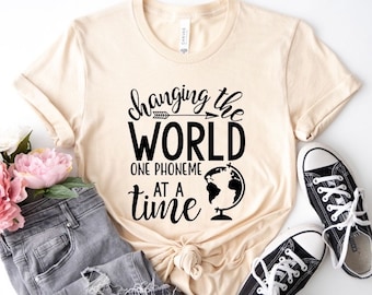 Changing the World One Phoneme at a Time shirt, dyslexia, reading teacher, Fivesies Designs