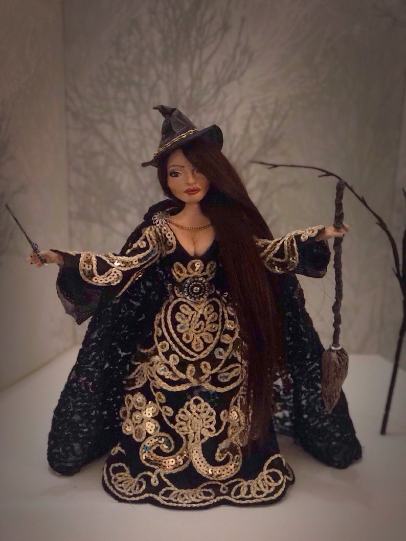 Large Poseable Hand Sculpted Full Body Polymer Clay Witch Doll With