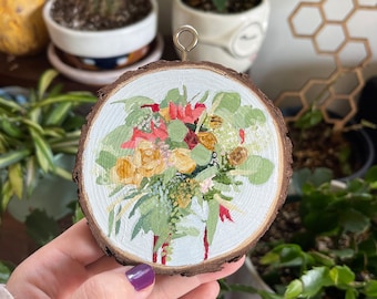 Unique Floral Preservation Gift | Custom Wood Slice Ornament for Any Occasion Bridal Keepsake Hand Painted
